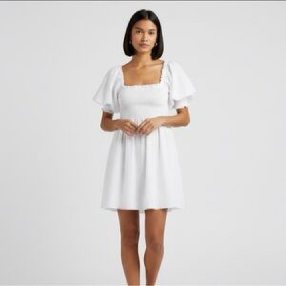 Hill House The Athena Nap Babydoll Dress in Sheer White Swiss Dot Size S